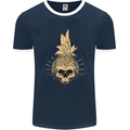 Pineapple Skull Gothic Biker Surfing Mens Ringer T-Shirt FotL Navy Blue/White