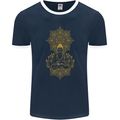 Mandala Buddha Art Mens Ringer T-Shirt FotL Navy Blue/White