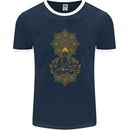 Mandala Buddha Art Mens Ringer T-Shirt FotL Navy Blue/White