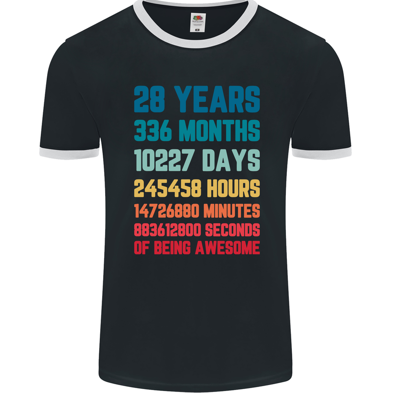 28th Birthday 28 Year Old Mens Ringer T-Shirt FotL Black/White