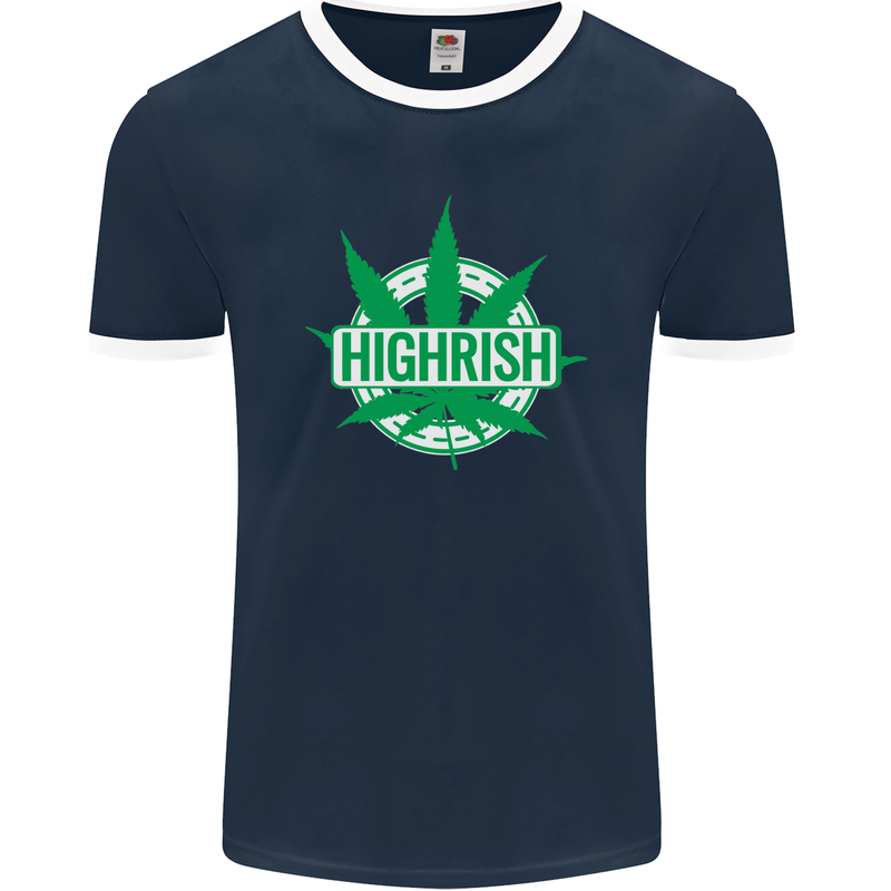 Highrish St. Patrick's Day Weed Drugs Funny Mens Ringer T-Shirt FotL Navy Blue/White