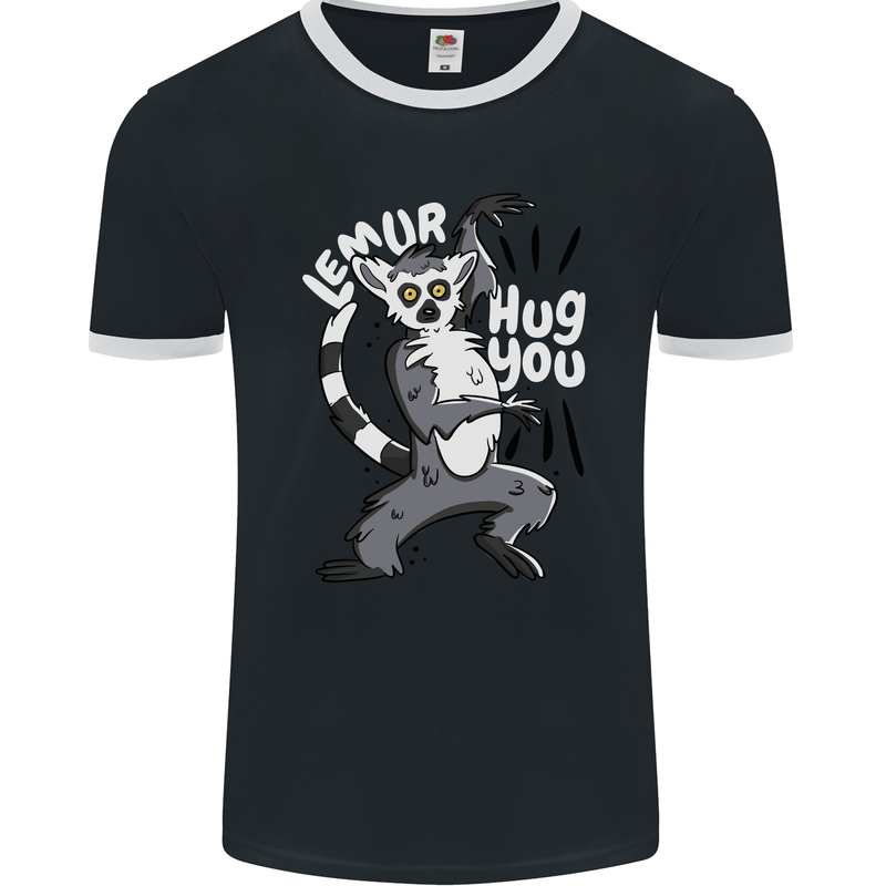 Lemur Hug You Funny Mens Ringer T-Shirt FotL Black/White