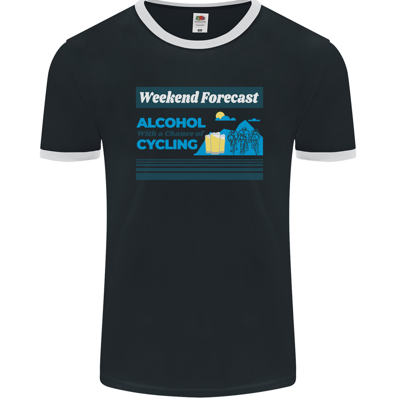 Cycling Weekend Forecast Funny Beer Alcohol Mens Ringer T-Shirt FotL Black/White