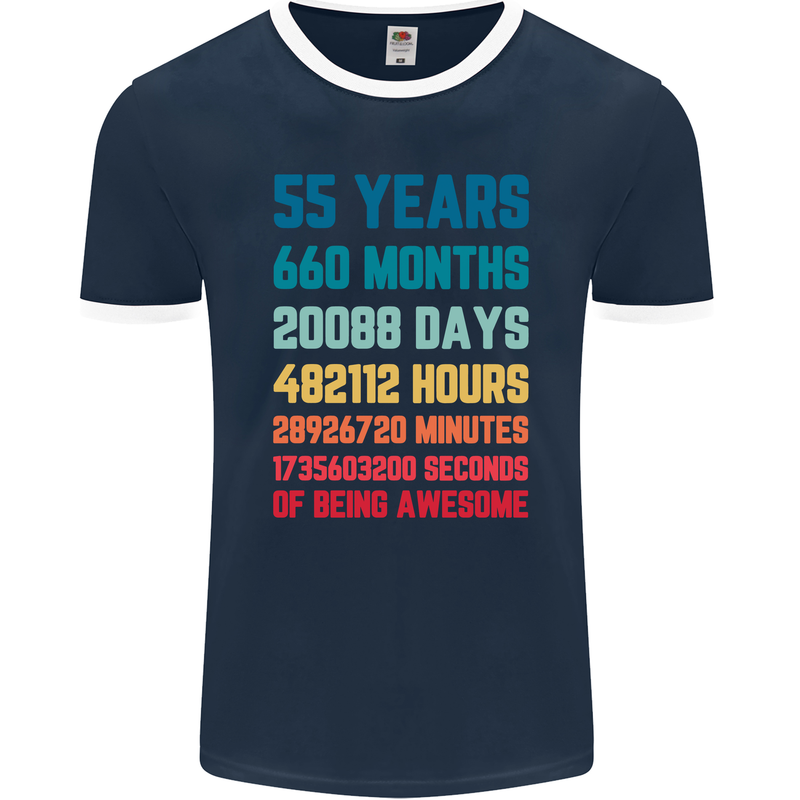 55th Birthday 55 Year Old Mens Ringer T-Shirt FotL Navy Blue/White