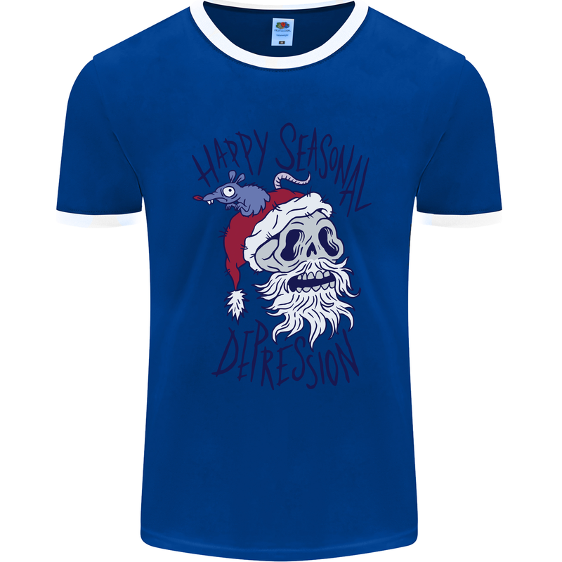 Christmas Bah Humbug Skull Scrouge Mens Ringer T-Shirt FotL Royal Blue/White