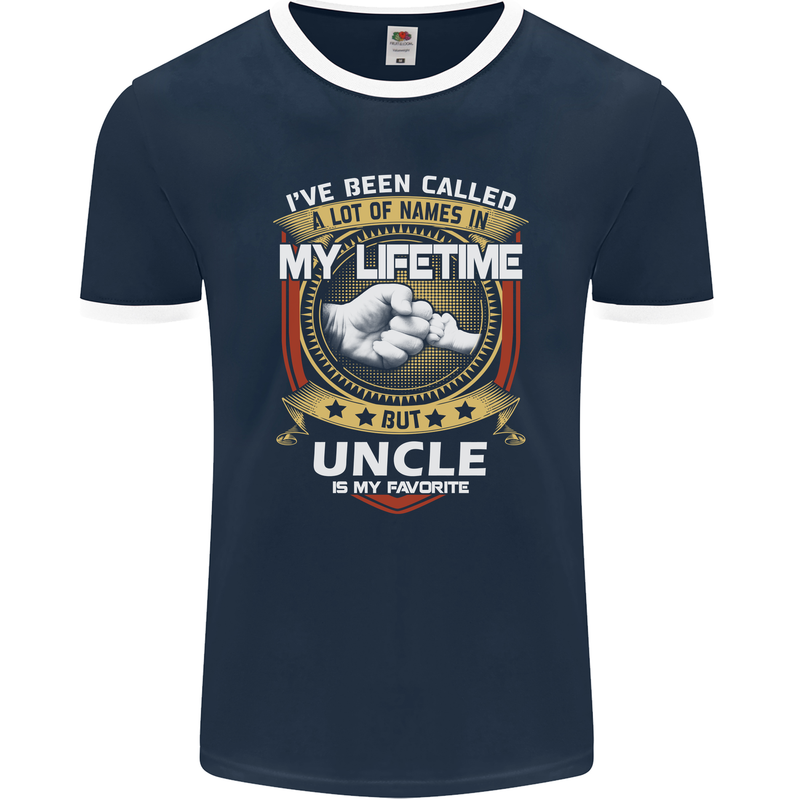 Uncle Is My Favourite Funny Fathers Day Mens Ringer T-Shirt FotL Navy Blue/White