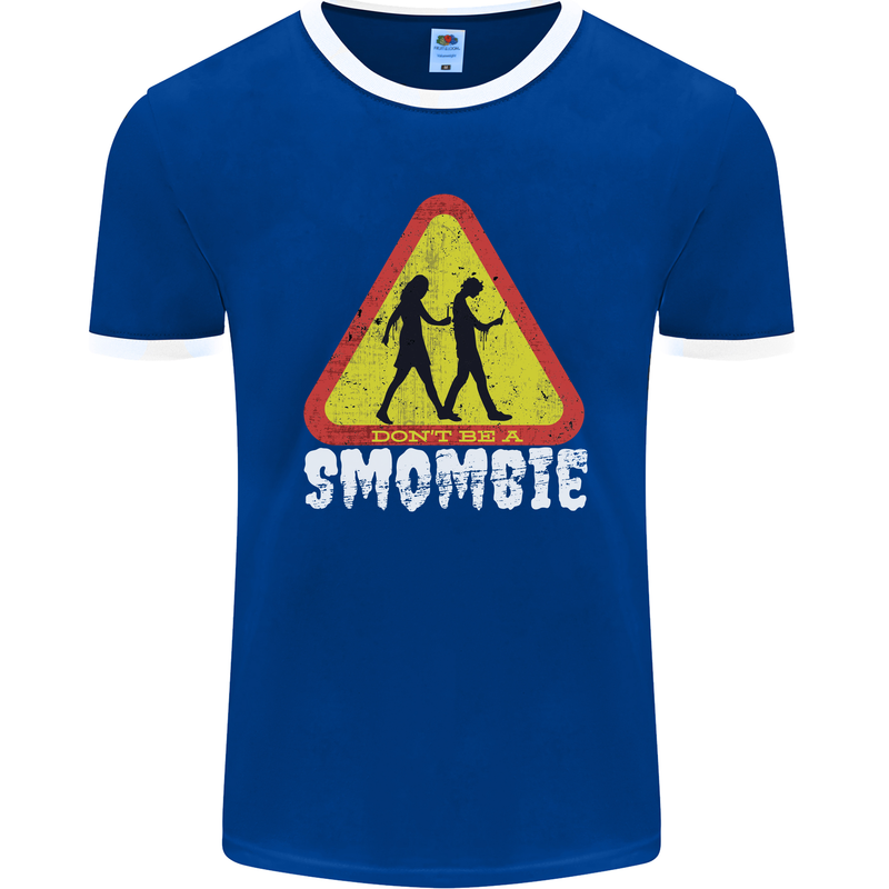 Smombie Antisocial Phone Addict Smartphone Mens Ringer T-Shirt FotL Royal Blue/White