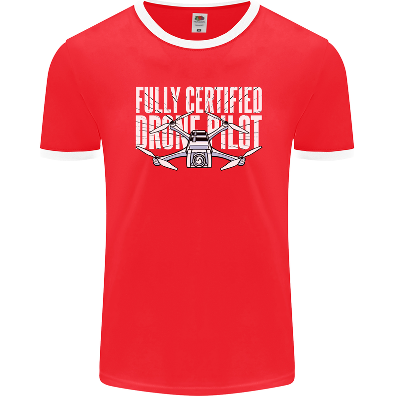 Drone Pilot Mens Ringer T-Shirt FotL Red/White