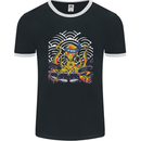 Japanese Octopus Drummer Drumming Drums Mens Ringer T-Shirt FotL Black/White