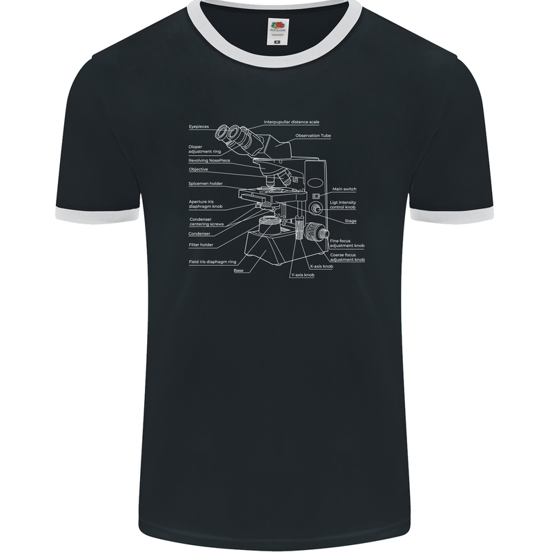 Microscope Science Biology Mens Ringer T-Shirt FotL Black/White