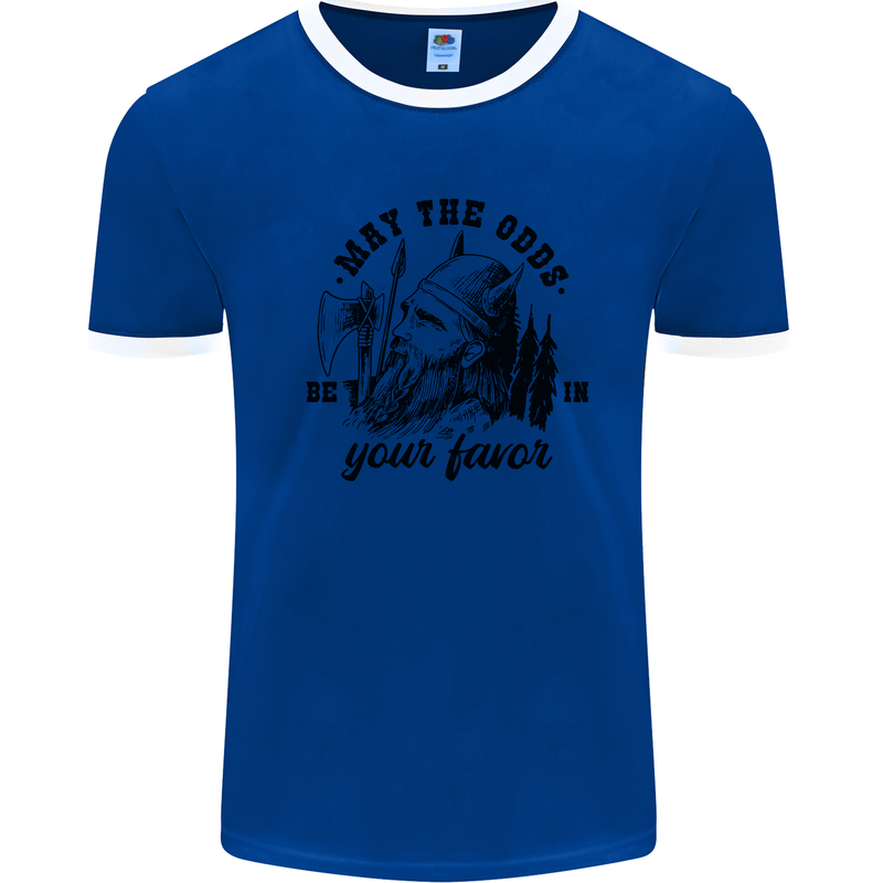 Viking May the Odds Be In Your Favour Mens White Ringer T-Shirt Royal Blue/White
