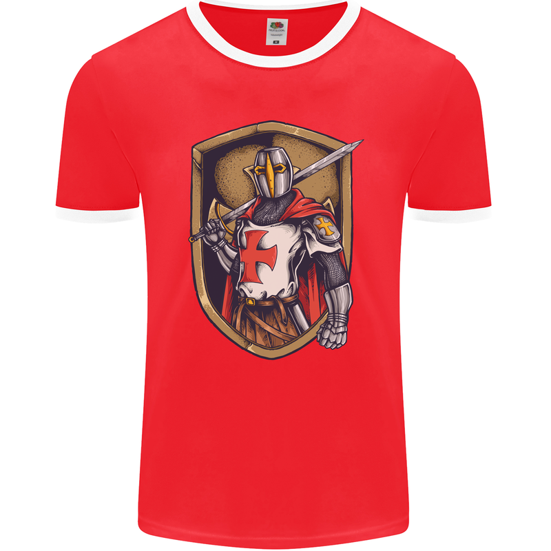 Knights Templar England St Georges Day Mens Ringer T-Shirt FotL Red/White