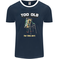 Too Old for This Shit Funny Music DJ Vinyl Mens Ringer T-Shirt FotL Navy Blue/White