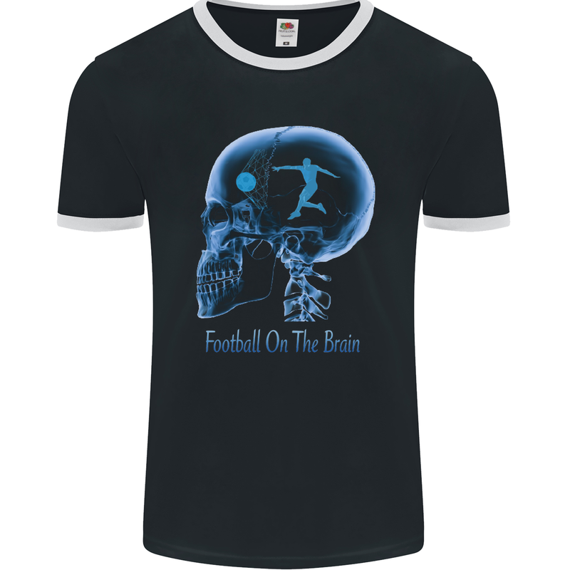 Football on the Brain Funny Footy Player Mens Ringer T-Shirt FotL Black/White