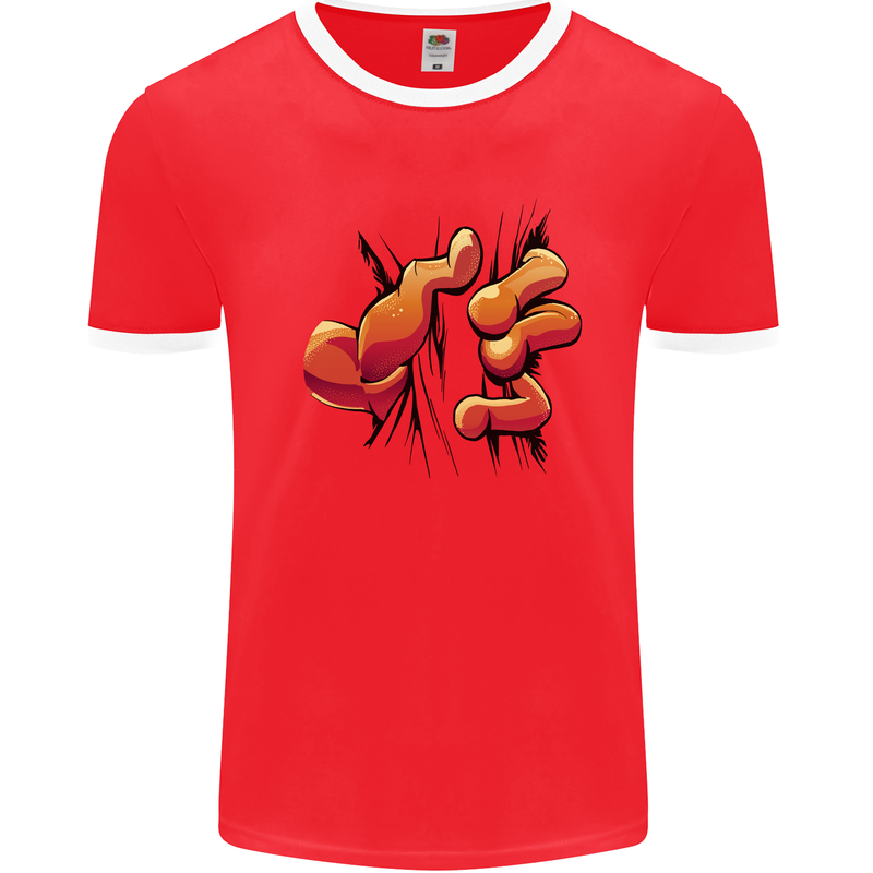 Frog Hand Scrunching Material Mens Ringer T-Shirt Red/White