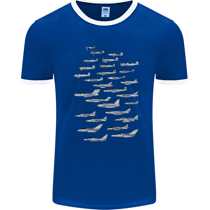 British RAF Fighters Royal Air Force Planes Mens Ringer T-Shirt FotL Royal Blue/White