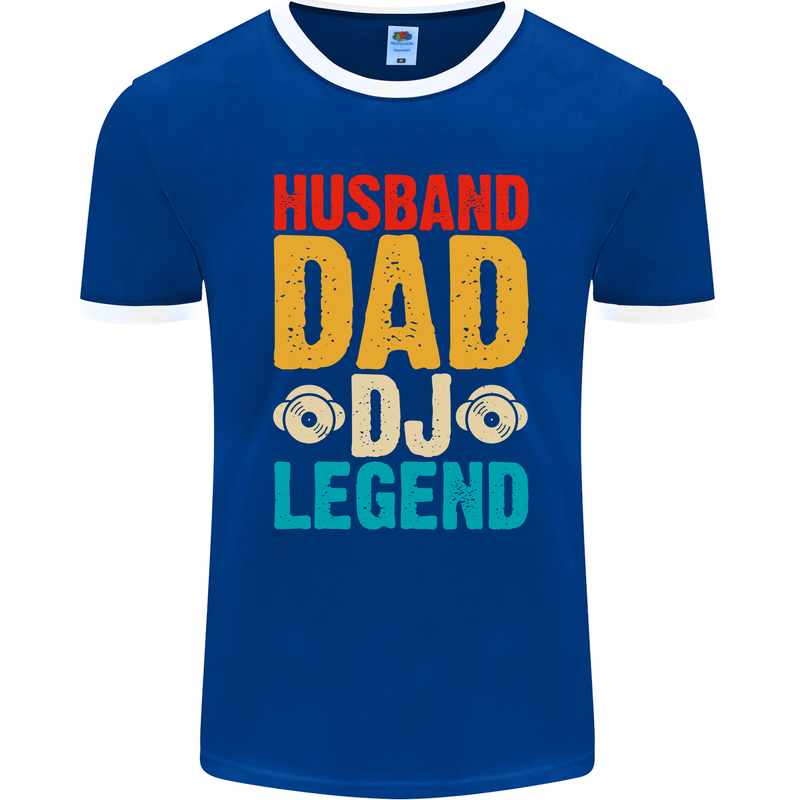 Husband Dad DJ Legend Fathers Day Mens Ringer T-Shirt FotL Royal Blue/White