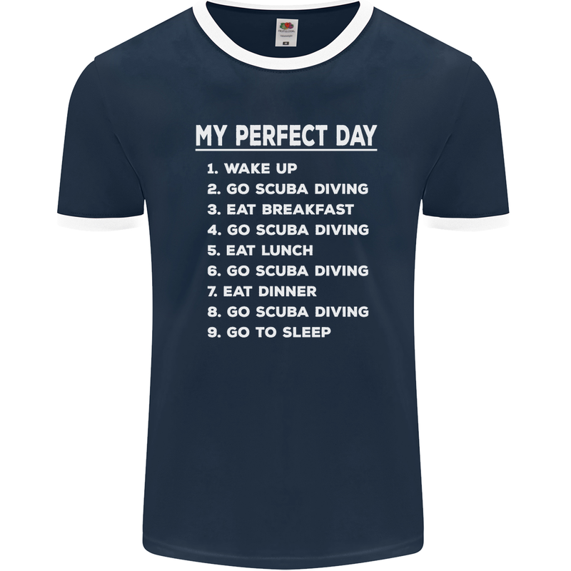 My Perfect Day Scuba Diving Diver Dive Mens Ringer T-Shirt FotL Navy Blue/White