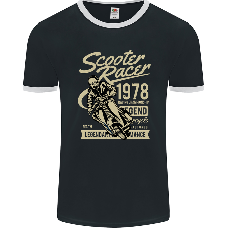 Scooter Racer Legend 1978 Motorbike Mens Ringer T-Shirt FotL Black/White