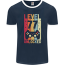 77th Birthday 77 Year Old Level Up Gamming Mens Ringer T-Shirt FotL Navy Blue/White