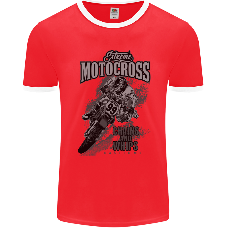 Extreme Motocross Dirt Bike MotoX Motosport Mens Ringer T-Shirt FotL Red/White