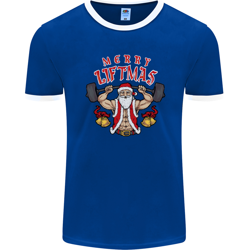 Merry Liftmas Mens Ringer T-Shirt FotL Royal Blue/White