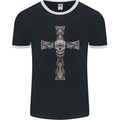 A Gothic Skull and Tentacles on a Cross Mens Ringer T-Shirt FotL Black/White