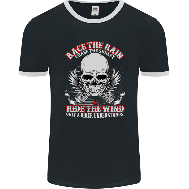 Race the Rain Biker Mens Ringer T-Shirt FotL Black/White