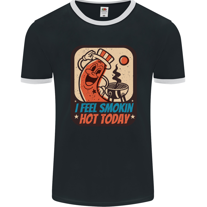 BBQ Smokin Hot Today Funny Grill Mens Ringer T-Shirt FotL Black/White