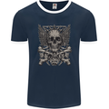 Heavy Metal Skull Rock Music Guitar Biker Mens Ringer T-Shirt FotL Navy Blue/White