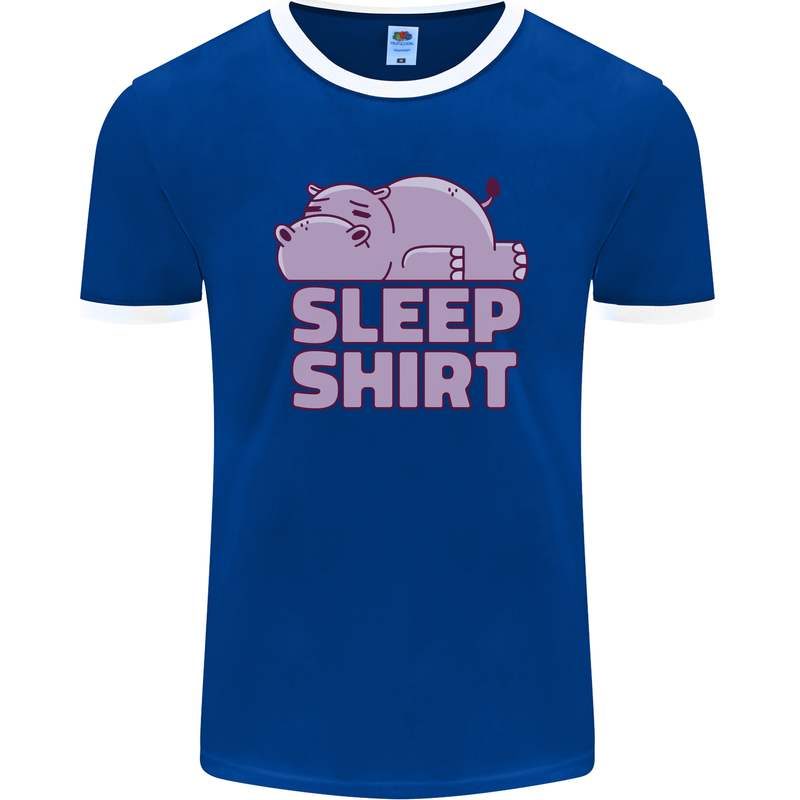 A Hippo Sleeping Shirt Hippomotamus Mens Ringer T-Shirt FotL Royal Blue/White