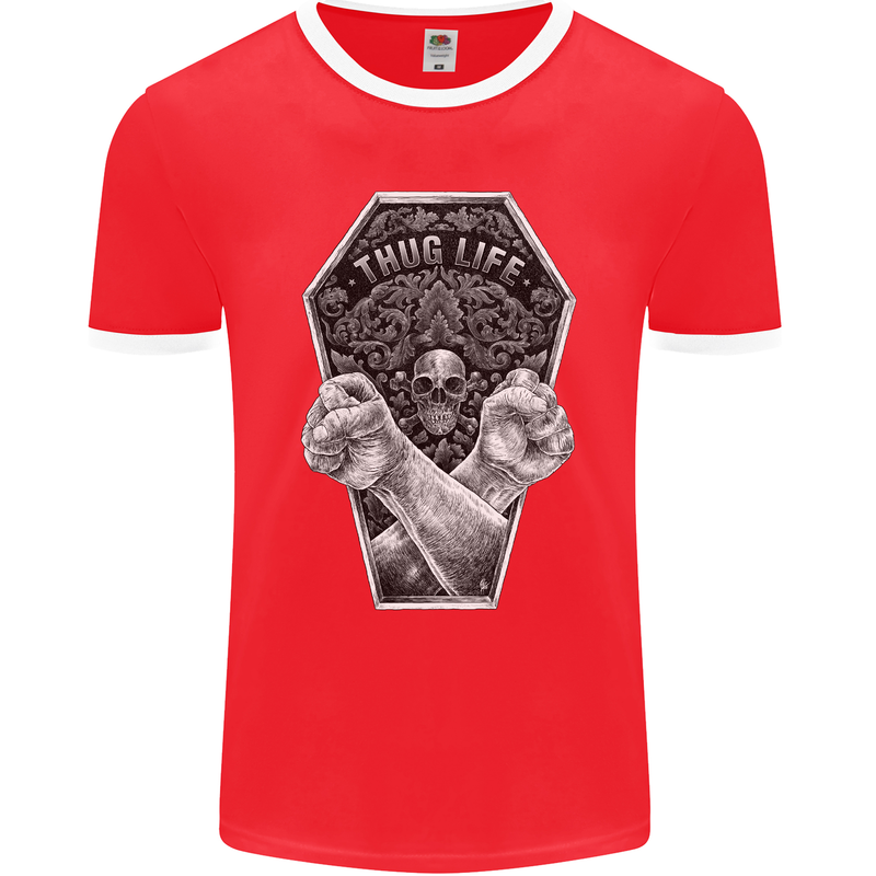 Thug Life Skulls Mens Ringer T-Shirt FotL Red/White