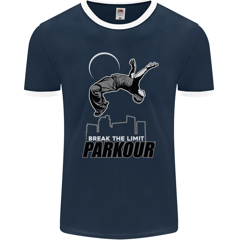 Parkour Free Running Break the Limit Mens Ringer T-Shirt FotL Navy Blue/White