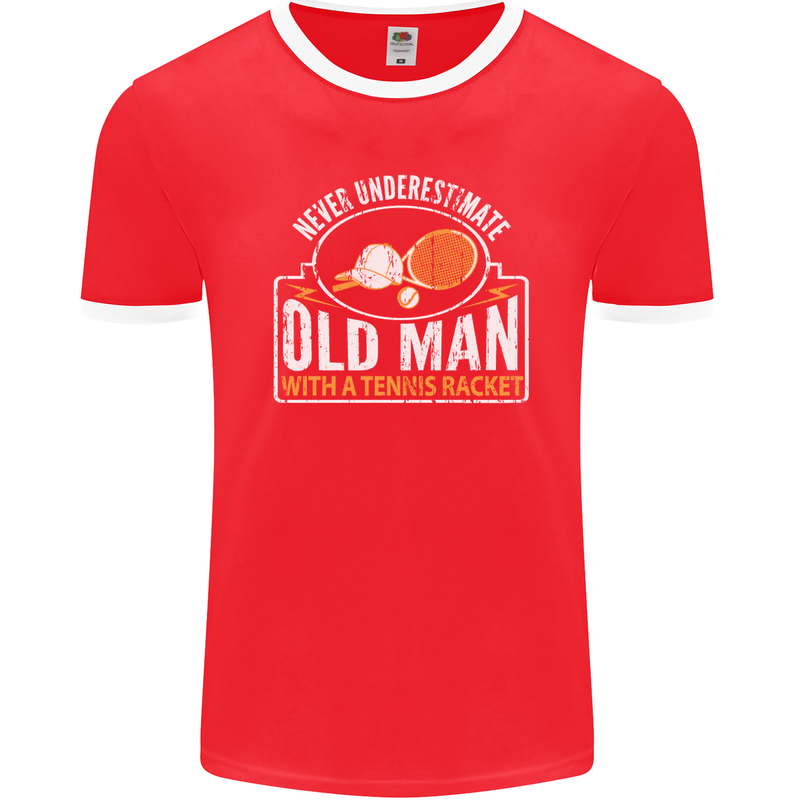 An Old Man Tennis Racket Player Mens Ringer T-Shirt FotL Red/White