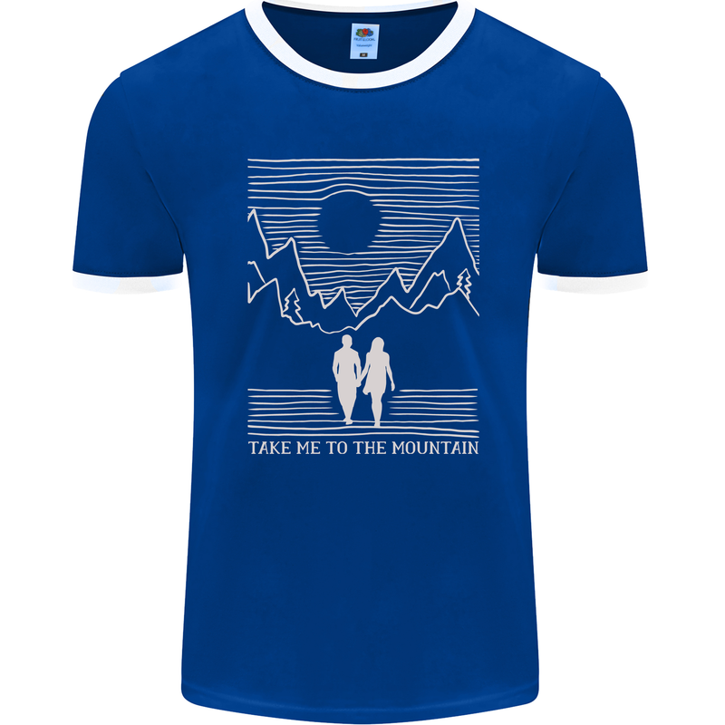 Take Me to the Mountains Trekking Hiking Mens Ringer T-Shirt FotL Royal Blue/White