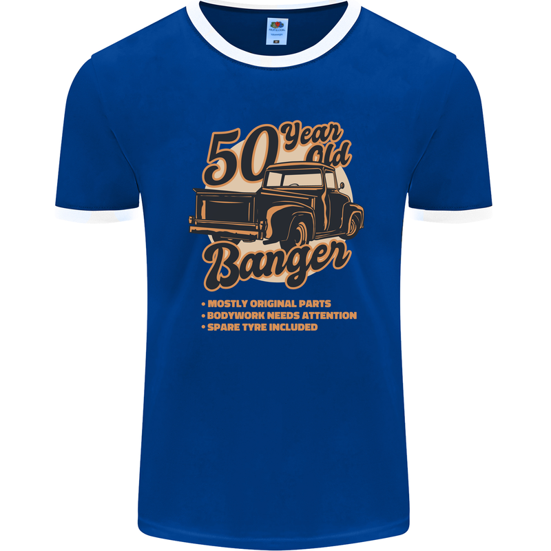 50 Year Old Banger Birthday 50th Year Old Mens Ringer T-Shirt FotL Royal Blue/White