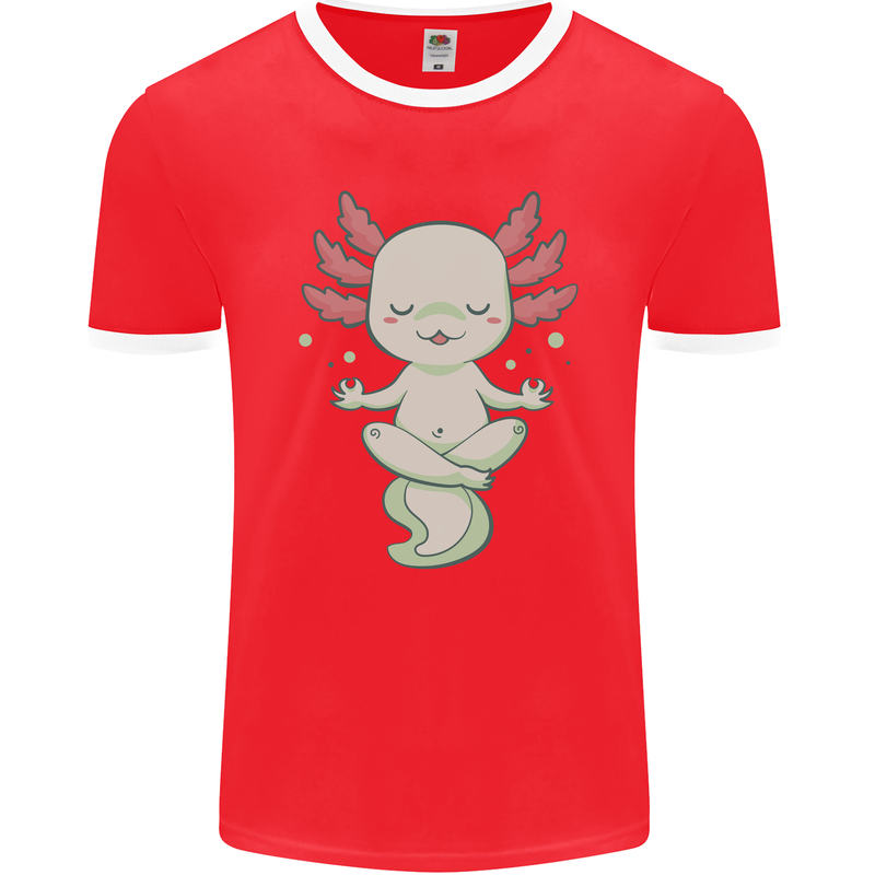 Meditating Axolot Yoga Spiritual Mens Ringer T-Shirt FotL Red/White