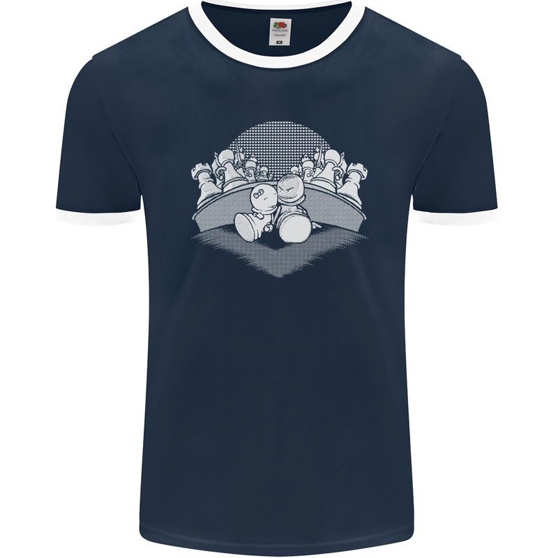 Chess Pieces Player Playing Mens Ringer T-Shirt FotL Navy Blue/White