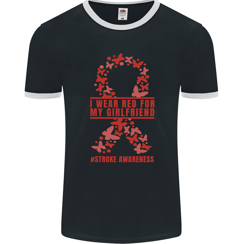 Wear Red For My Girlfriend Stroke Awareness Mens Ringer T-Shirt FotL Black/White