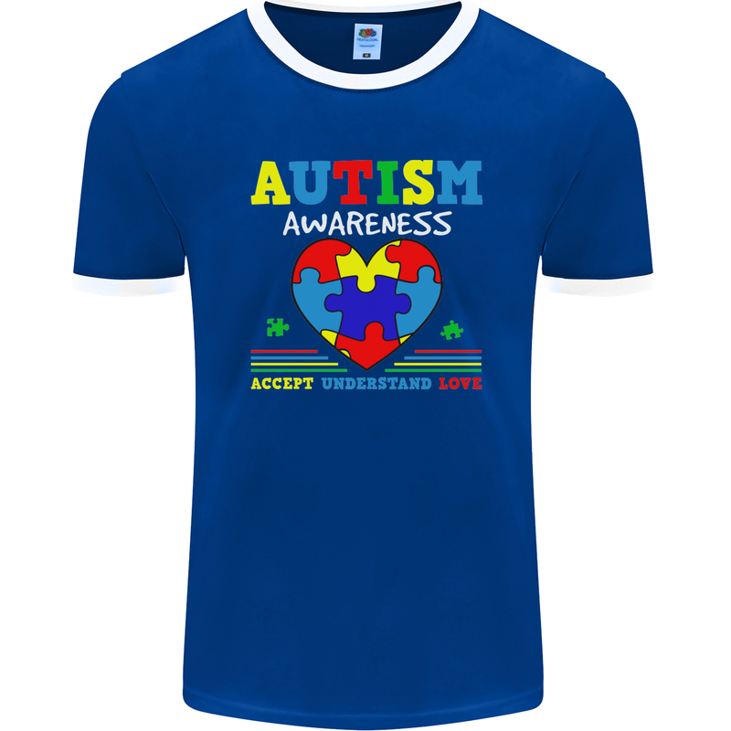 Autism Awareness Autistic Love Accept ASD Mens Ringer T-Shirt FotL Royal Blue/White