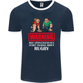 May Start Talking About Rugby Player Funny Mens Ringer T-Shirt FotL Navy Blue/White