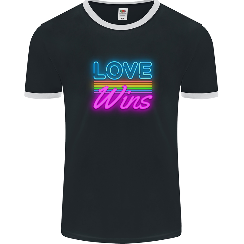 LGBT Love Wins Gay Pride Day Awareness Mens Ringer T-Shirt FotL Black/White