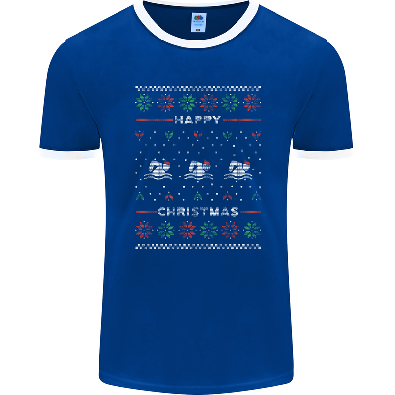 Christmas Swimming Design Mens Ringer T-Shirt FotL Royal Blue/White