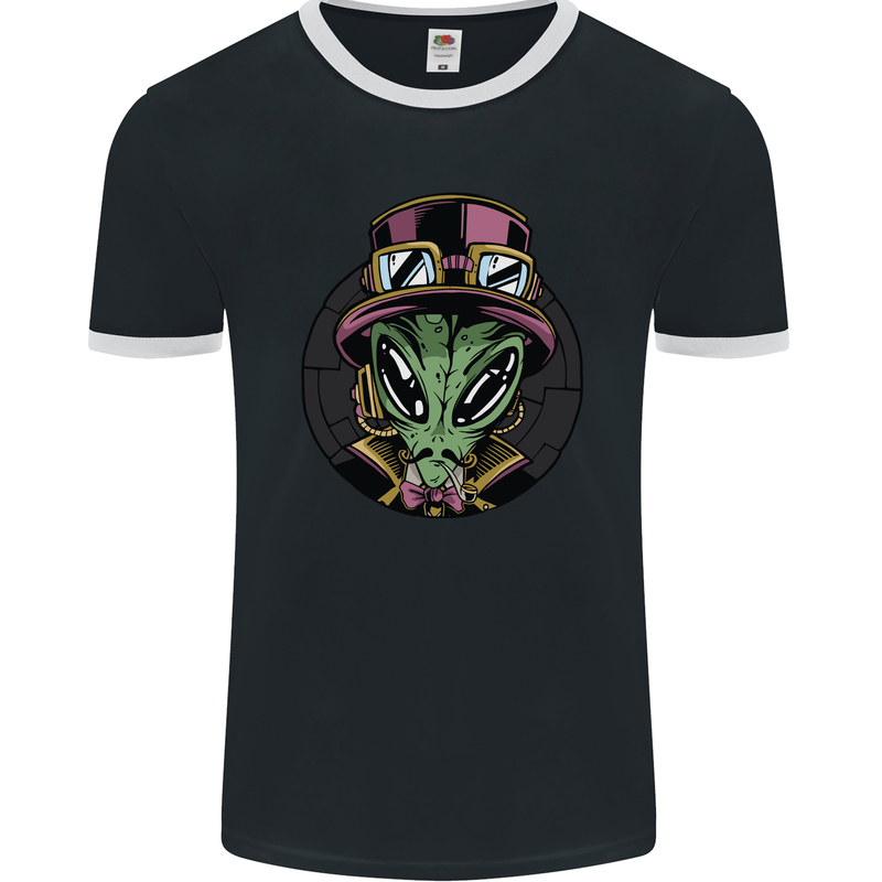 Steampunk Alien Mens Ringer T-Shirt FotL Black/White