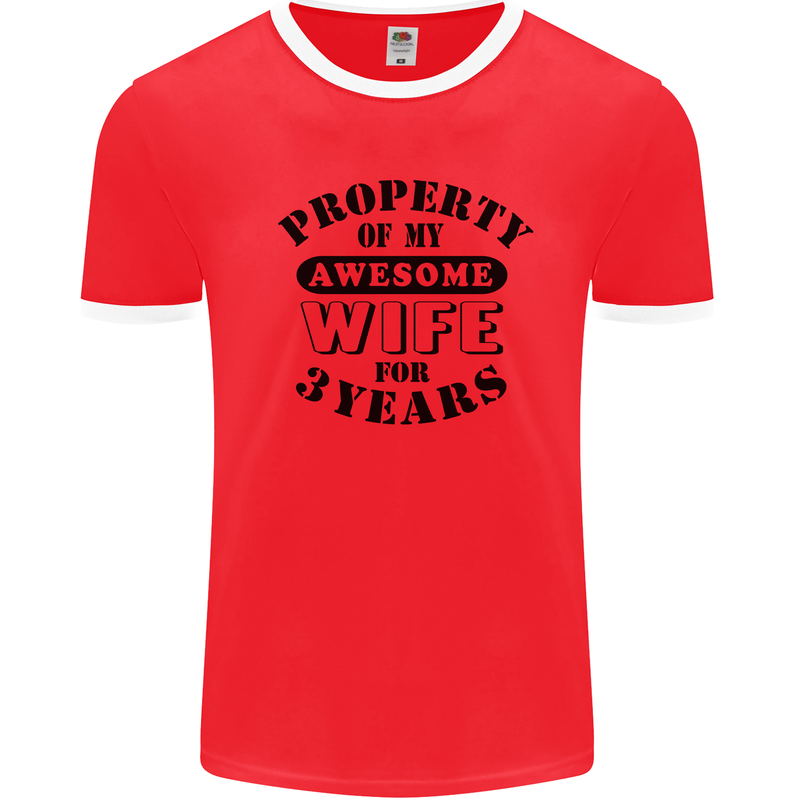 3rd Wedding Anniversary 3 Year Funny Wife Mens Ringer T-Shirt Red/White