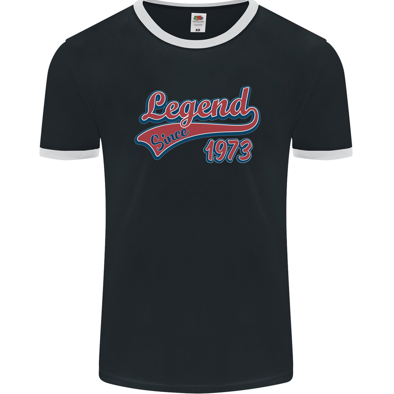 Legend Since 50th Birthday 1973 Mens Ringer T-Shirt FotL Black/White