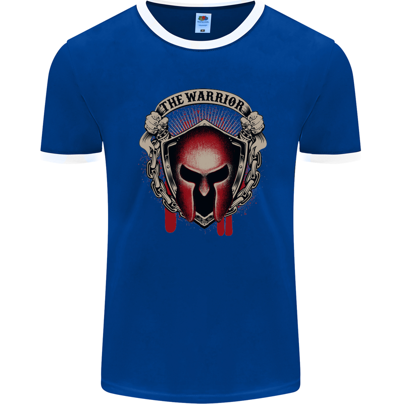 The Warrior Gym Spartan Helmet Bodybuilding Mens Ringer T-Shirt FotL Royal Blue/White