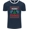 Merry Fishmas Funny Christmas Fishing Mens Ringer T-Shirt FotL Navy Blue/White