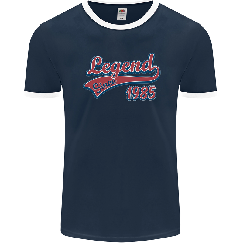 Legend Since 38th Birthday 1985 Mens Ringer T-Shirt FotL Navy Blue/White