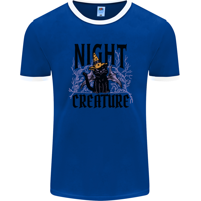 Halloween Cat Night Creature Witch Mens Ringer T-Shirt FotL Royal Blue/White